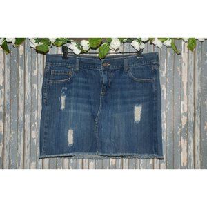 Old Navy Ladies Blue Jean Mini Skirt Size 12 Distressed Raw Hem Cotton Y2K